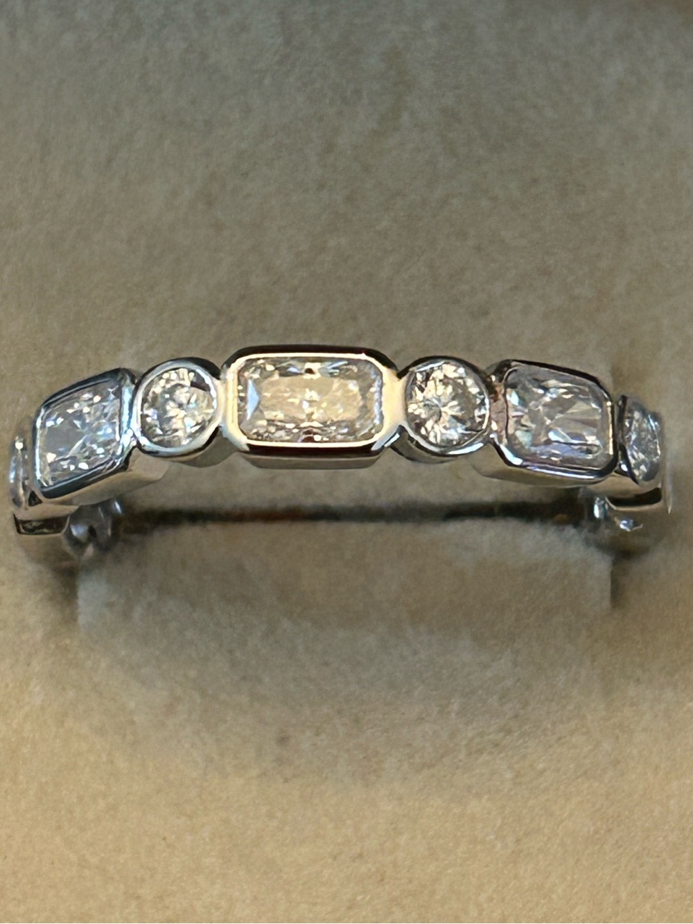 1.80CTW Bezel Set Full Eternity Band Elongated Princess & Round Cut Moissanites